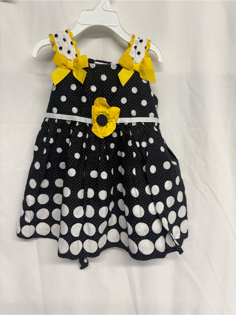 Rare Editions Black & White Polka Dot Dress with Yellow Trim size 18M